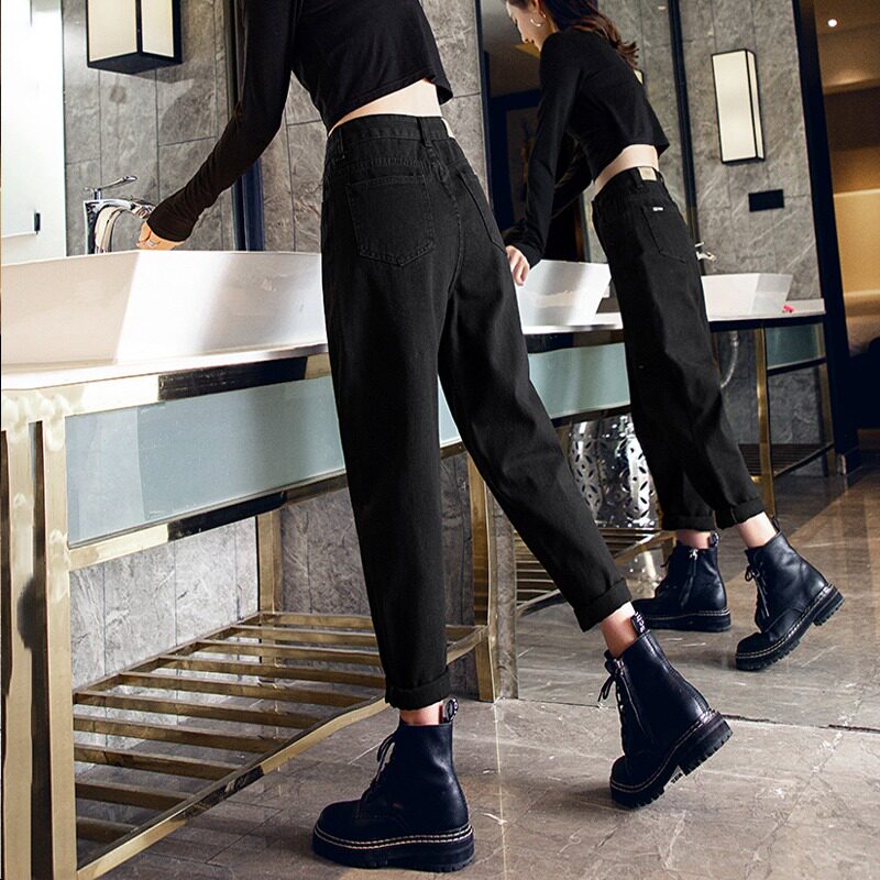 Black Harlan jeans Women 2022 Summer new loose straight cylinder 90% Roof pants High waist Old daddy pants