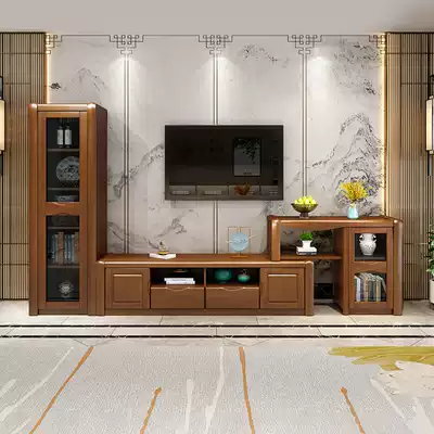 Retractable TV cabinet modern simple Chinese solid wood small apartment economical multifunctional storage TV cabinet