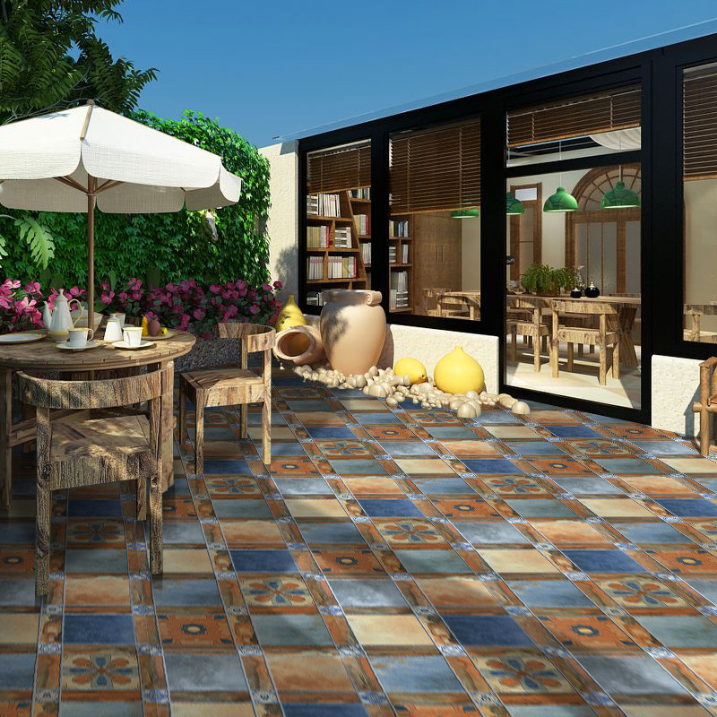 Retro Villa Yard yard Balcony Tiles American Colorful Parquet Brick 600x600 Terrace Garden Non-slip Floor Tiles