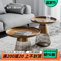 Round Glass Tea Table Bell Rear Modern Living Room Sofa Metal Corner A Few Tables Nordic Transparent Sides A Few High Low Combinations