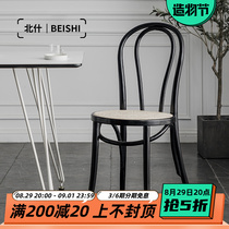 North Szczh style dining chair home backrest retro to old dining table and chairs Nordic wind solid wood vintage rattan chairs