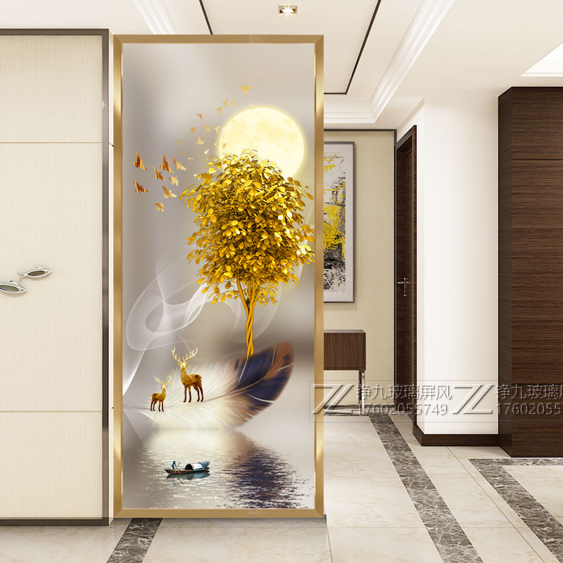 Living room entrance, simple modern light luxury glass screen partition household kitchen decoration