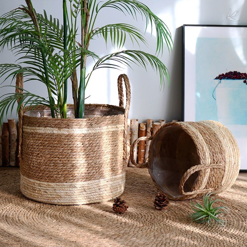 Creative Pastoral Straw Rattan Round Flower Arrangement Basket Woven Chlorophytum Phalaenopsis Succulent Gold Gee Flower Pot Outer Decorative Cover - Taobao
