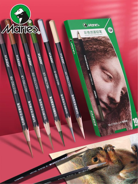 Marley brand professional color charcoal pencils for art students white black red light dark brown brown flesh color gray olive green portrait sketch charcoal pencil hand painting set