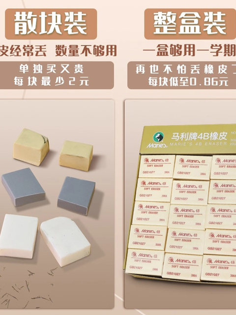 Marley Brand 4B Eraser for First-Grade Elementary School Students, Special Plasticine Eraser for Sketching Highlights, Art, Ultra-Clean Eraser, No Debris, No Marks, Professional Drawing and Painting 6B8B Soft Eraser, Lines Become Smooth, Matte Finish