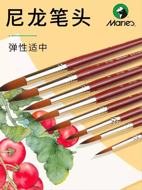 Marley Brand Nylon Watercolor Brush Set, Beginner Watercolor Brushes, Calligraphy Brushes, Art Students, Children, Primary and Secondary School Students, Hand-Painted Gouache, Acrylic, Oil Paint, Professional Use, Round Tip, Pointed Tip, Flat Tip