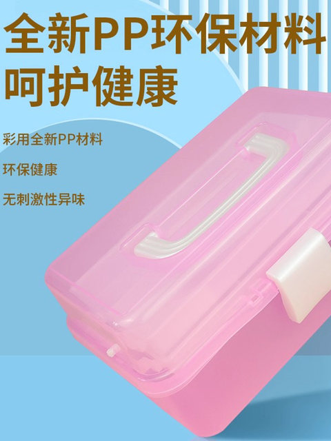 Marley Art Student Toolbox - Multifunctional Art Box for Painting and Nail Artists, Stationery Storage for Children and Elementary Students, Three-Layer Semi-Transparent Portable Painting and Paint Storage Box