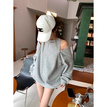 Trendy Off-Shoulder Sweatshirt for Women, 2025 Spring New Style, Sweet and Spicy, Loose and Versatile, Slimming, Lazy Style Top