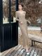Lightly Mature and Elegant Style V-Neck Knitted Dress for Women, Autumn and Winter Long-Sleeved Slim-Fit Dress with a High-End Feel and A-Line Skirt Underneath
