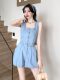 Sexy Hot Girl Denim Overalls with Back Slit, Hollow-Out Single-Breasted High-Waisted Wide-Leg Jumpsuit for Spring and Summer