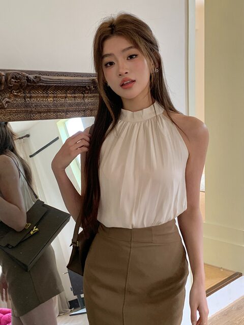 Hot Girl Summer Halter Neck Sleeveless Vest French Style Sexy Gentle Off-Shoulder Loose Pure Desire Chiffon Top for Women