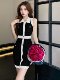 French High-End Contrasting Color Knitted Dress for Women 2023 New Autum Style Elegant Sleeveless Slim-Fitting Hip-Hugging Skirt