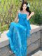 Beautiful Summer Resort-Style French Long Dress with a Unique Tie-Dye Blue Spaghetti Strap Design for Women, 2025 Summer Women's Clothing