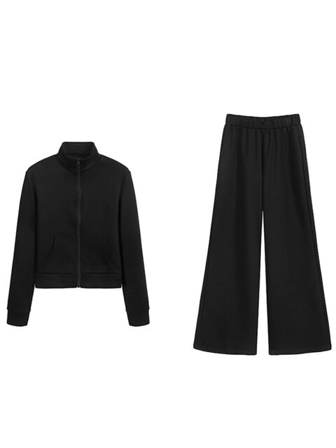 2025 Autumn and Winter New Style Stand-Up Collar Slim-Fit Long-Sleeved Jacket Top and Elegant Loose Wide-Leg Pants Two-Piece Suit for Women