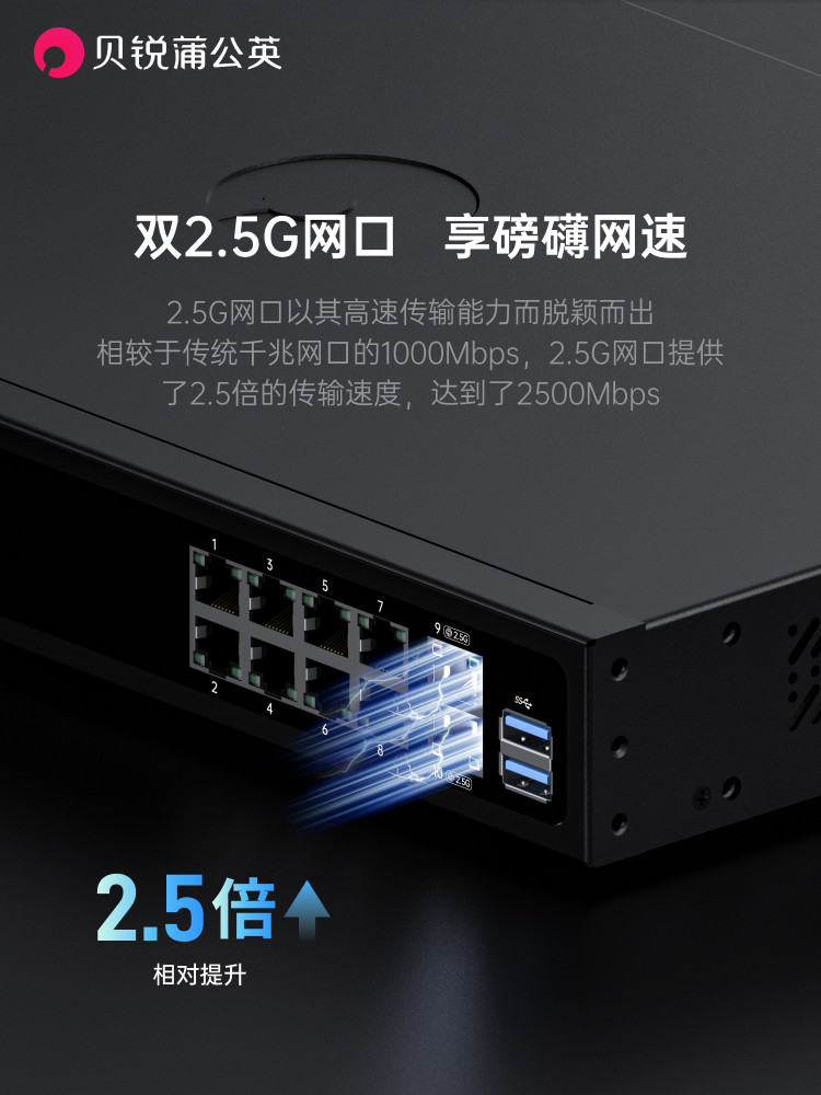Dandelion Enterprise Router G300 Dual Wan Ports 2.5g Remote Networking Intranet Penetrating Nas Gigabit 10-Port Multi-Port USB Rack-Mounted Remote Plc Debugging Industrial Video Surveillance