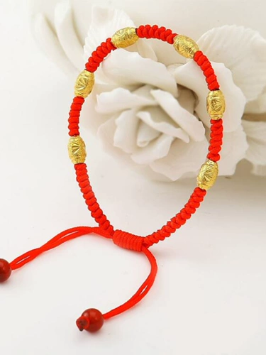 Золотой оберег на день рождения подходит для мужчин и женщин, браслет с одной бусиной, плетеный браслет из красной нити для влюбленных, 24 карат