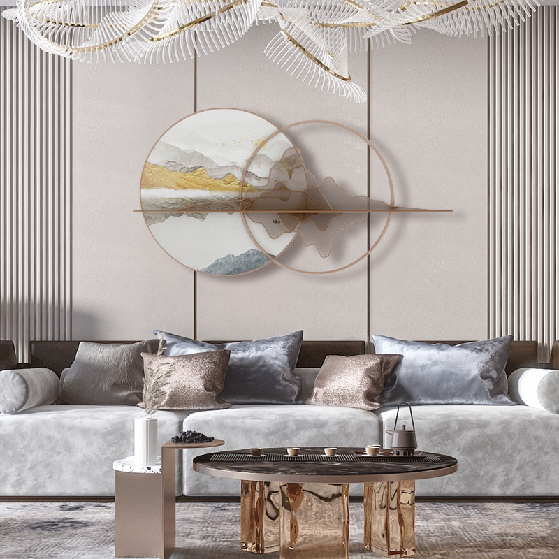 New Chinese light luxury mountain shadow modeling wall decorations sofa background wall pendant living room bedroom metal wall decoration