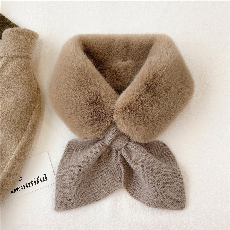 2025 New Women's Scarf for Winter, Melange Coffee Color, Cross-Knit Neck Warmer, Plush Fake Collar to Match with Coat