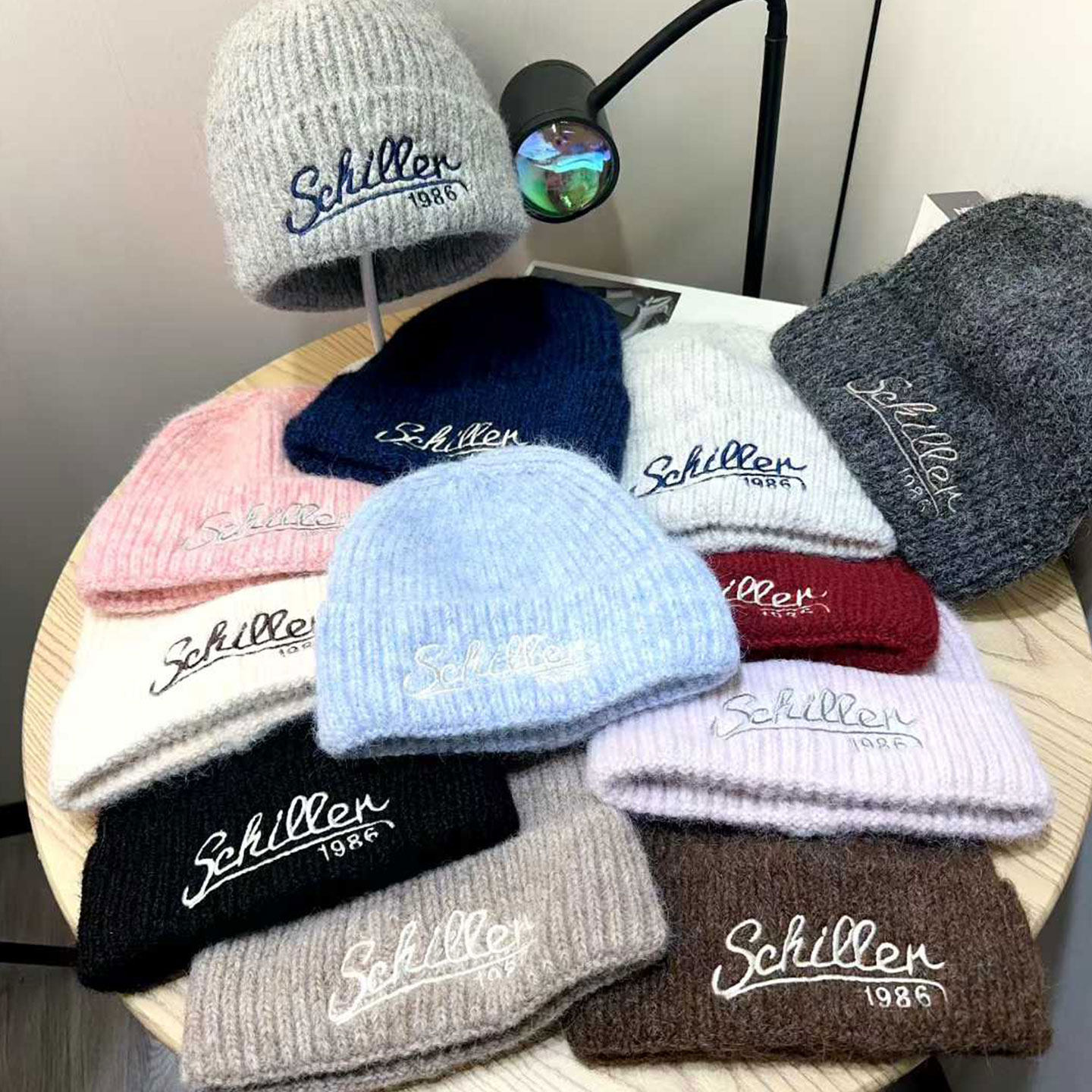 knitted beanie hat with embroidery – warm winter cap for men & women