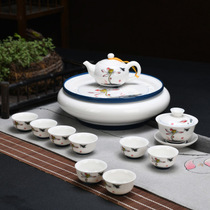 New Chinese high quality ceramic Kung Fu tea set household white porcelain tea tray whole set of office tea set gifts high grade