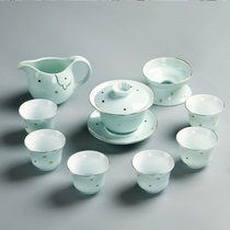 High-grade hand-made celadon sprinkled with gold tea set hand-painted ceramic Kung Fu tea set a complete set of household office and business gifts
