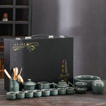 Creative ceramic kiln Ru kiln handmade exquisite high-grade celadon Kung Fu tea set business gift box packaging