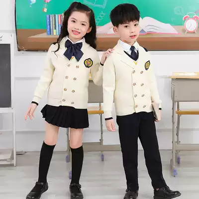 Kindergarten garden clothes, children's spring and autumn school uniforms, primary and secondary school students, British style college style class clothes, three-piece cardigan suit