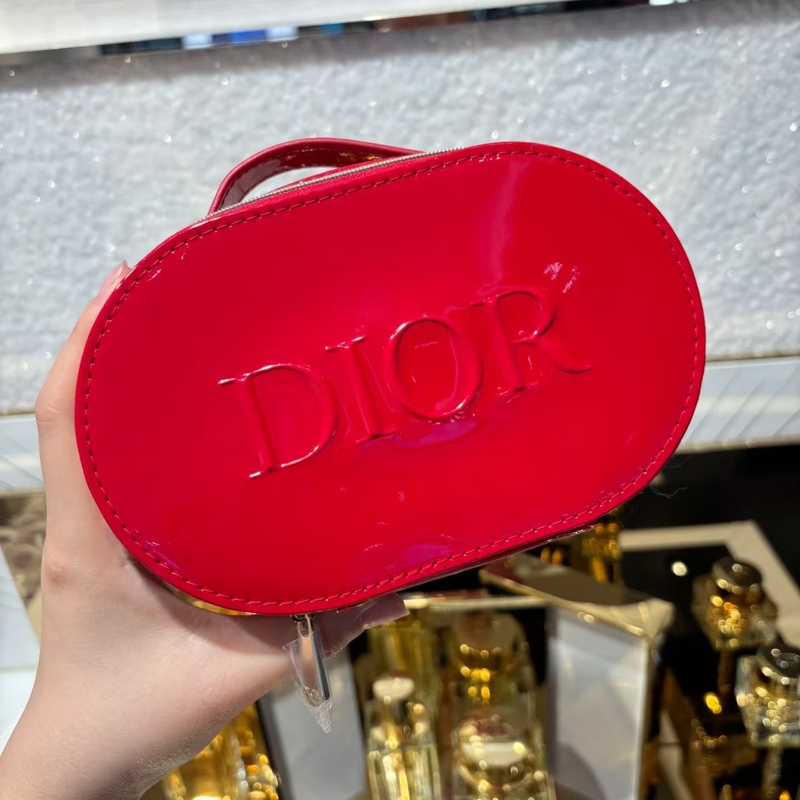 Dior New Red Sequined Patent Leather Hand-Held Makeup Bag, New Model, Genuine Product from the Store, Brand New