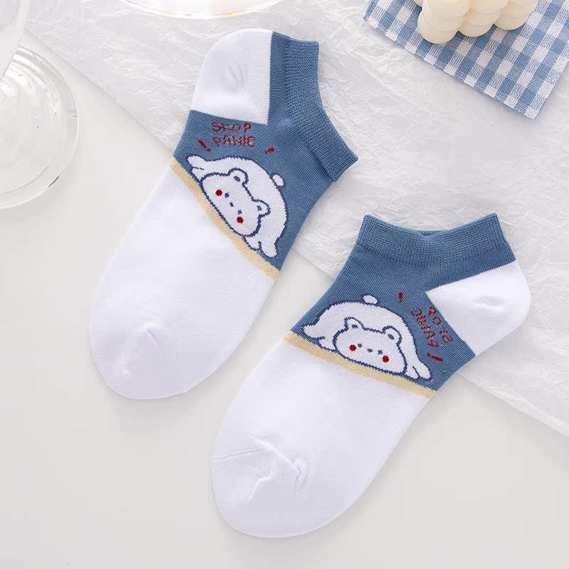 Style 5Socks female solar system Cartoon lovely Bear blue solar system Socks female Socks Shallow mouth the republic of korea ins tide sweet Boat socks