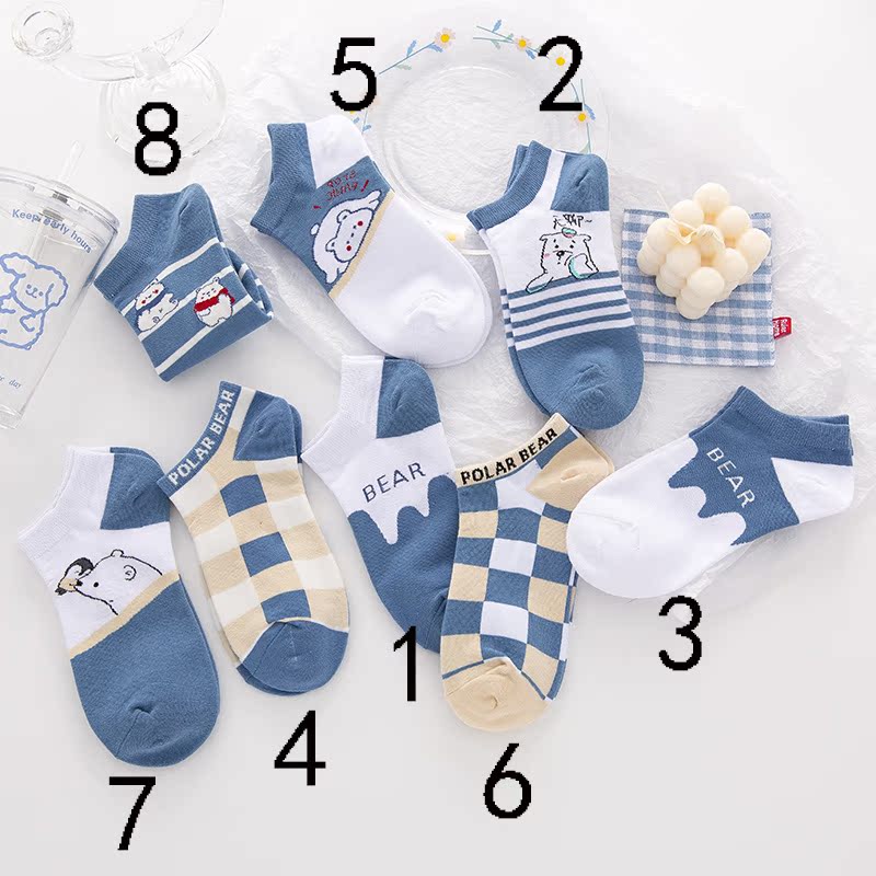 5 Double Pack, Optional Message Or RemarkSocks female solar system Cartoon lovely Bear blue solar system Socks female Socks Shallow mouth the republic of korea ins tide sweet Boat socks