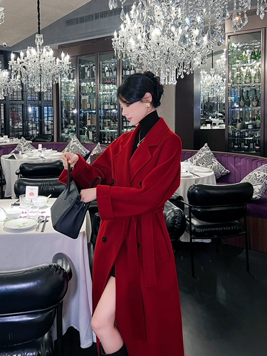 Зимнее классическое красное двусторонное кашемировое элитное шерстяное пальто, в корейском стиле