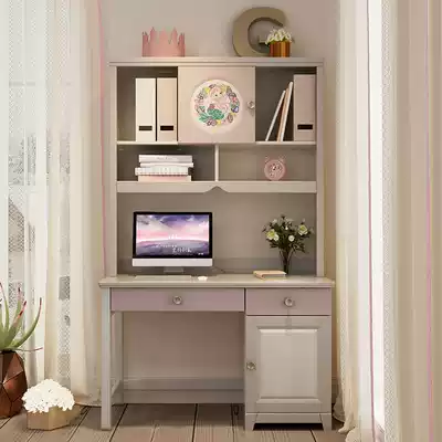 Solid wood desk bookshelf combination Home with bookcase integrated student desk Children's learning computer desk Desktop table
