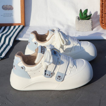 2026 Spring New Thick-Soled Velcro White Shoes for Women Cartoon Bread Shoes Versatile Casual Student Sneakers