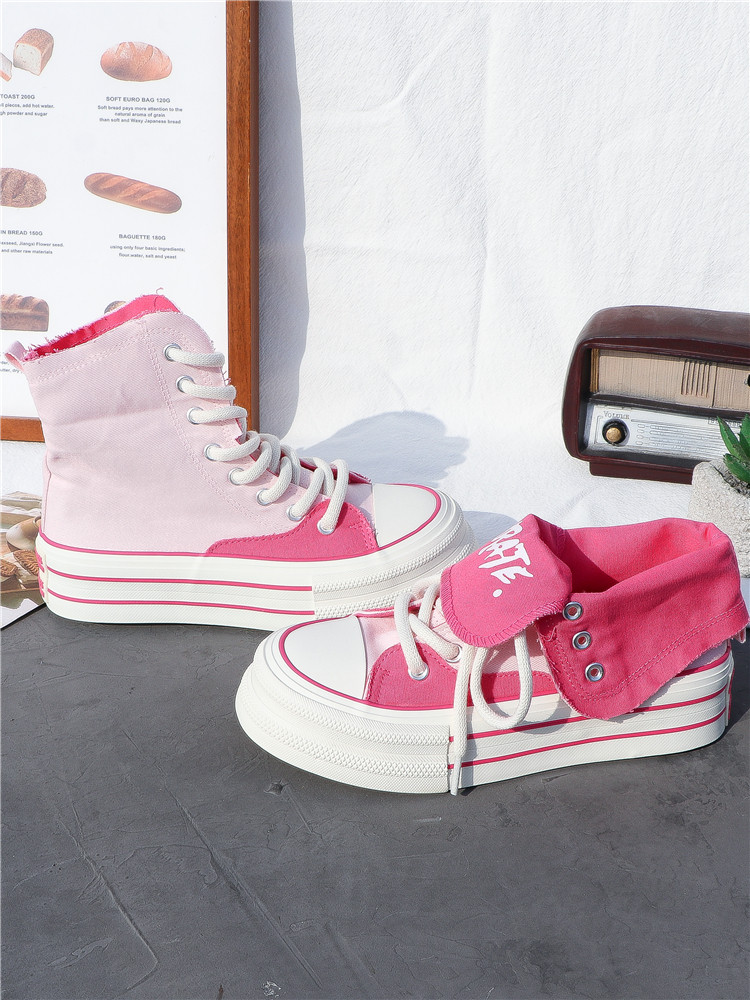 Thick-Soled Canvas Shoes for Women, High-Top, 2025 Spring/Summer, Versatile, Korean Style, New Trendy Student Casual Sports Sneakers ins