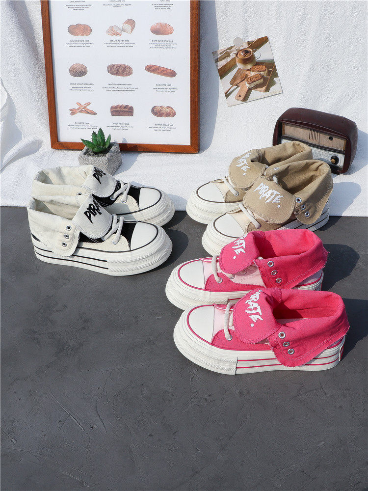 Thick-Soled Canvas Shoes for Women, High-Top, 2025 Spring/Summer, Versatile, Korean Style, New Trendy Student Casual Sports Sneakers ins
