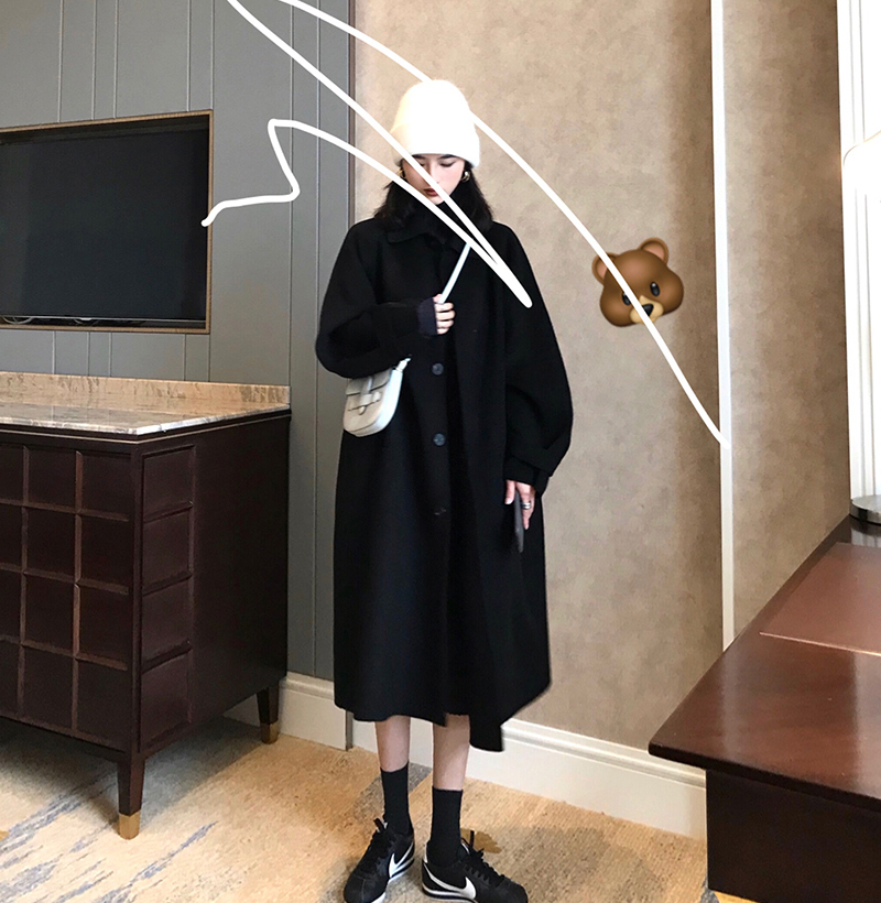 Hepburn style black double-sided cashmere coat women's mid-length version small 2022 autumn and winter woolen woolen coat new