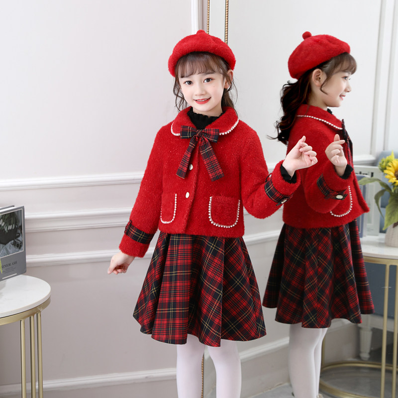 Girls in autumn and winter New Year dress 2023 new children's winter princess dress menstrual dress for winter plus skirt