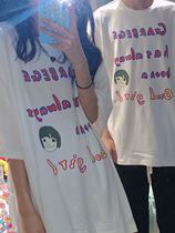 Shaking letter fun print cotton short sleeve t-shirt women loose casual versatile couple half sleeve Half sleeve