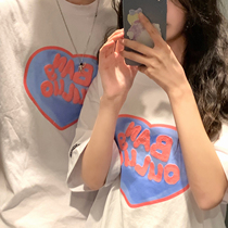Shaking couple short sleeve neutral cotton love white T-shirt women loose Joker trend half sleeve ins summer