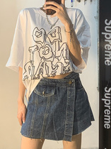 SHAKING retro steam wave English printing cotton short-sleeved T female American retro casual Wild couple tee