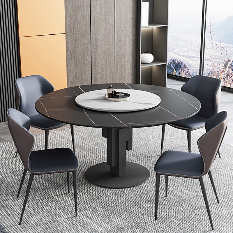 Italian style rock plate table round modern minimalist home small family light lavish with turntable table and chairs combined marble dining table-Taobao
