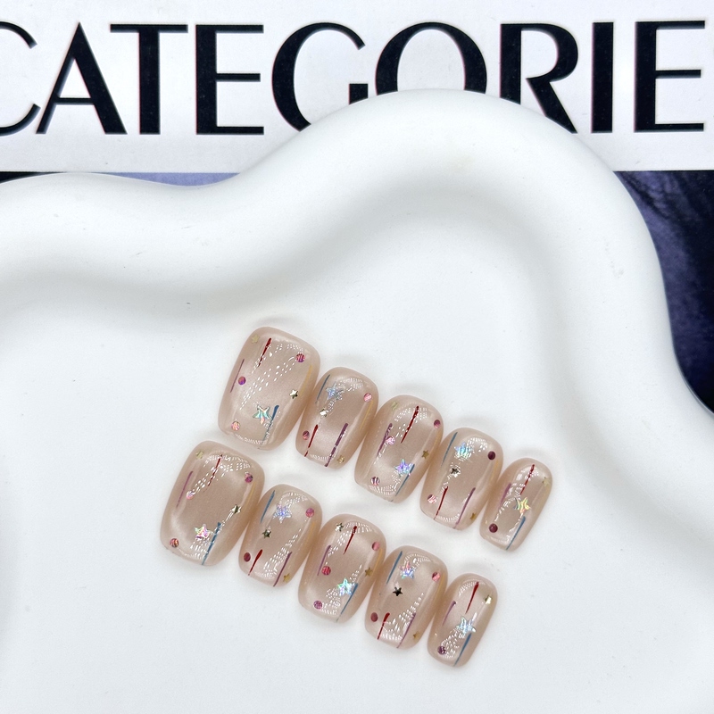 【Mercury Notes】Cool White Moonlight Cat Eye Glitter Stars Brightening Fresh Short Style Handmade Wearable Nail Art