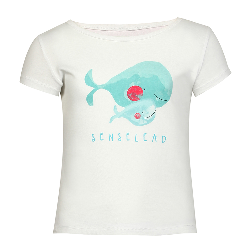 Pictured outdoor spring Summer Senselead girl round collar short sleeve T-shirt little girl printed sports casual T-shirt
