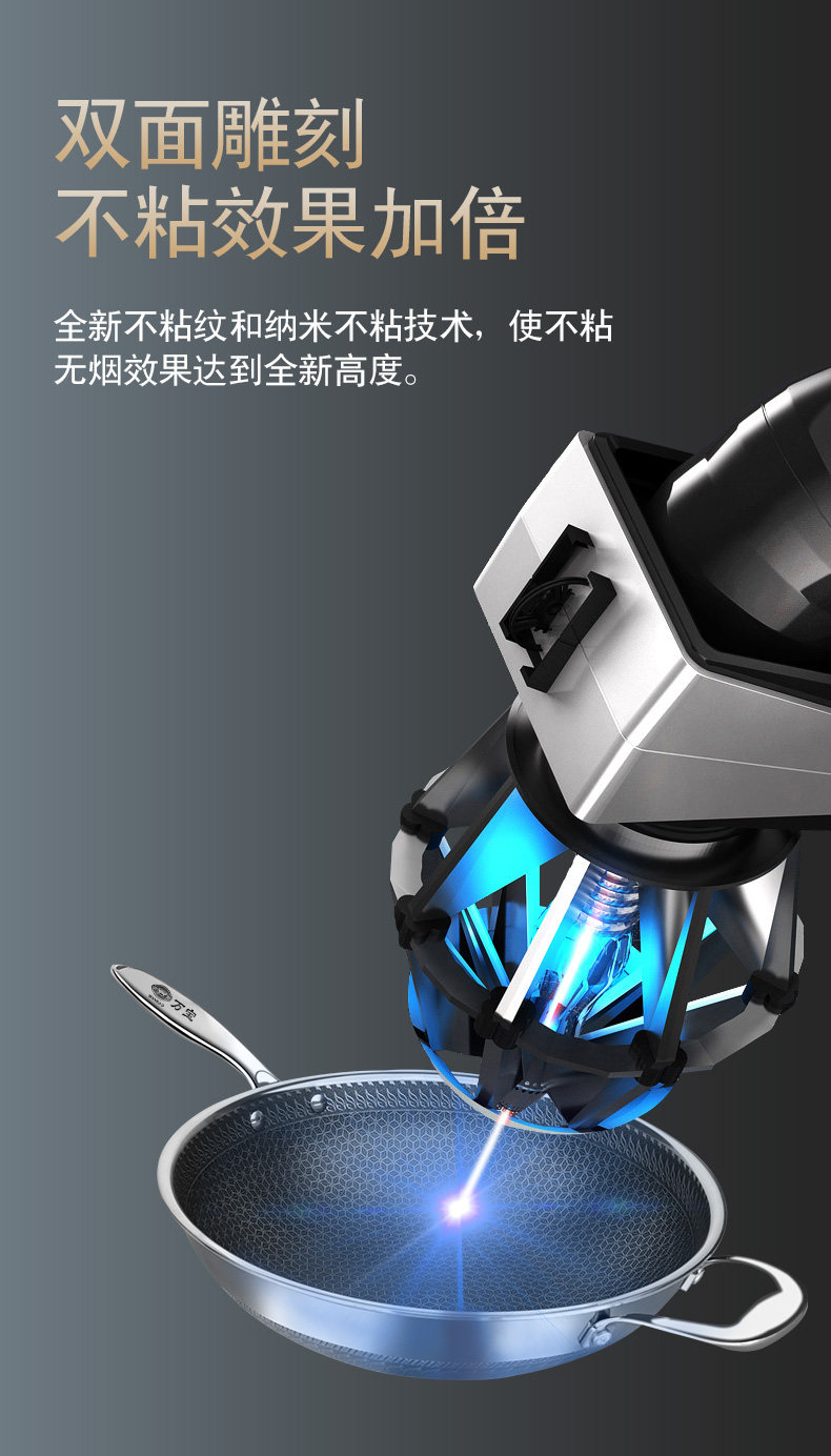 万宝 晶纹蜂窝316不锈钢不粘锅 32cm 燃电通用 图5