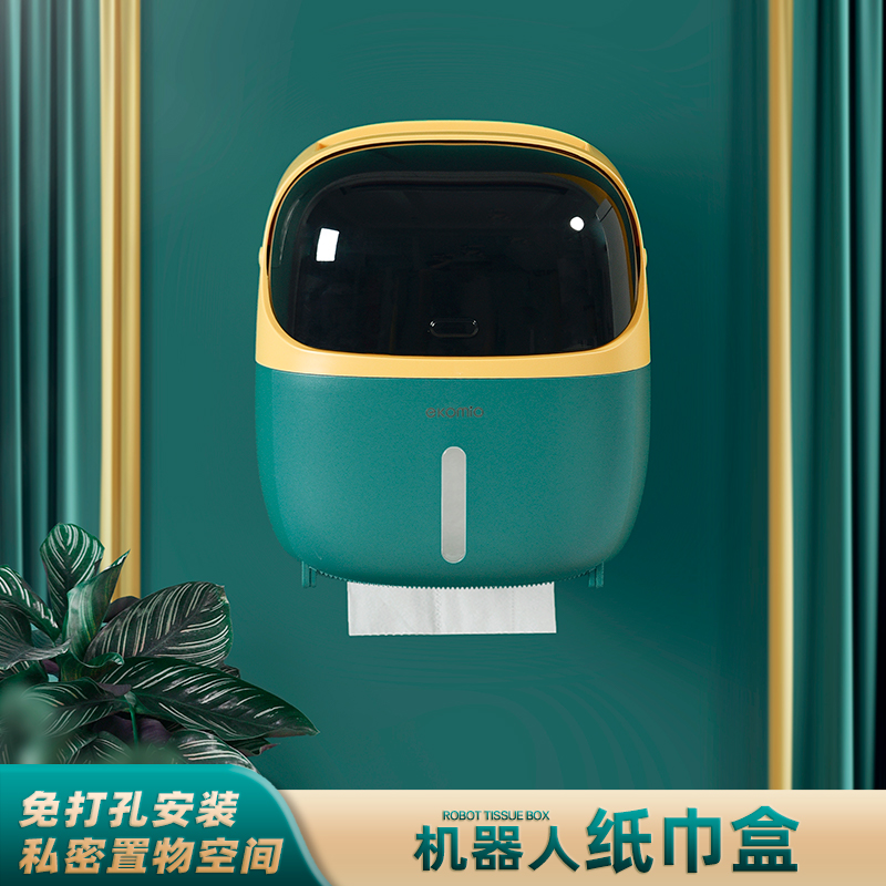 Wall-mounted punch-free tissue box toilet toilet paper box creative cute bathroom powder room toilet paper rack