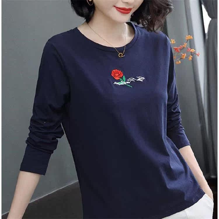 0% cotton large size long-sleeved t-shirt women's new loose belly cover mother's bottoming shirt women