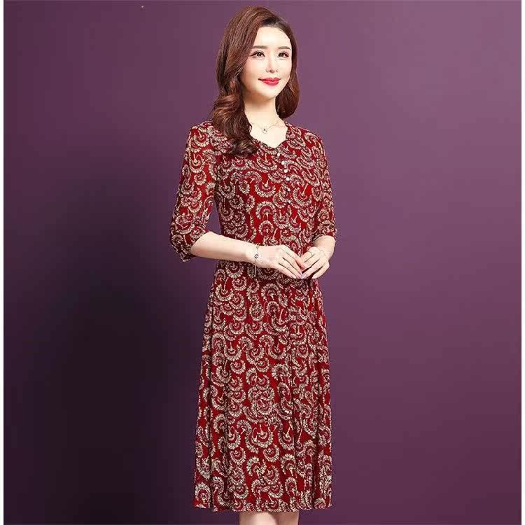 Mother's dress summer dress dress 40 years old 50 middle-aged and elderly skirts short-sleeved knee-length new noble Western style