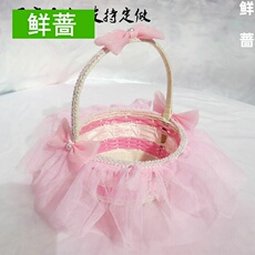 Свадебная корзина под цветы 新款花童撒花瓣花篮婚礼伴手礼手提藤编花边水果篮儿童舞蹈花篮子