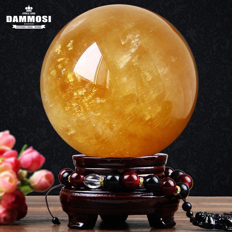 Natural yellow crystal fossil crystal ball furnishing room office decoration crafts opening gift