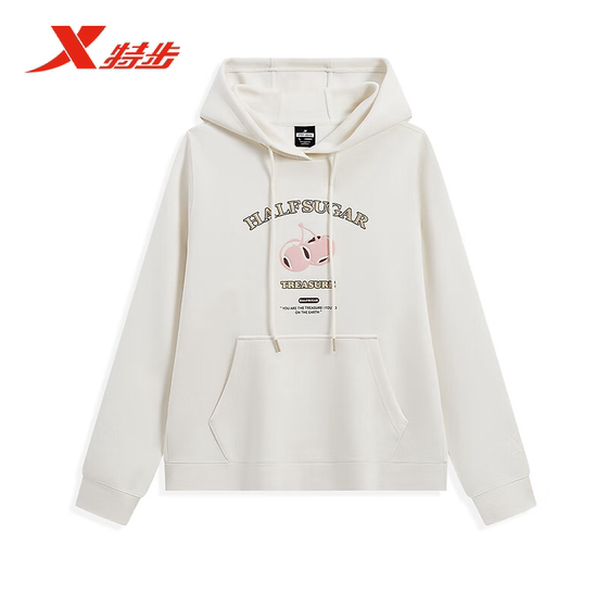 特步连帽卫衣女2025春季官方宽松休闲套头衫运动上衣976128930013